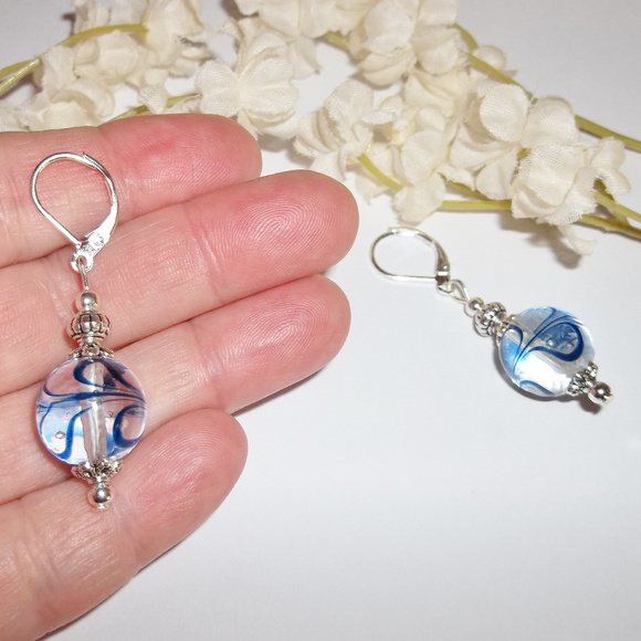 Clear & Navy Blue Earring Set Dangle Drop Fashion Jewelry Accessory Beaded 6863 - Picture 6 of 10